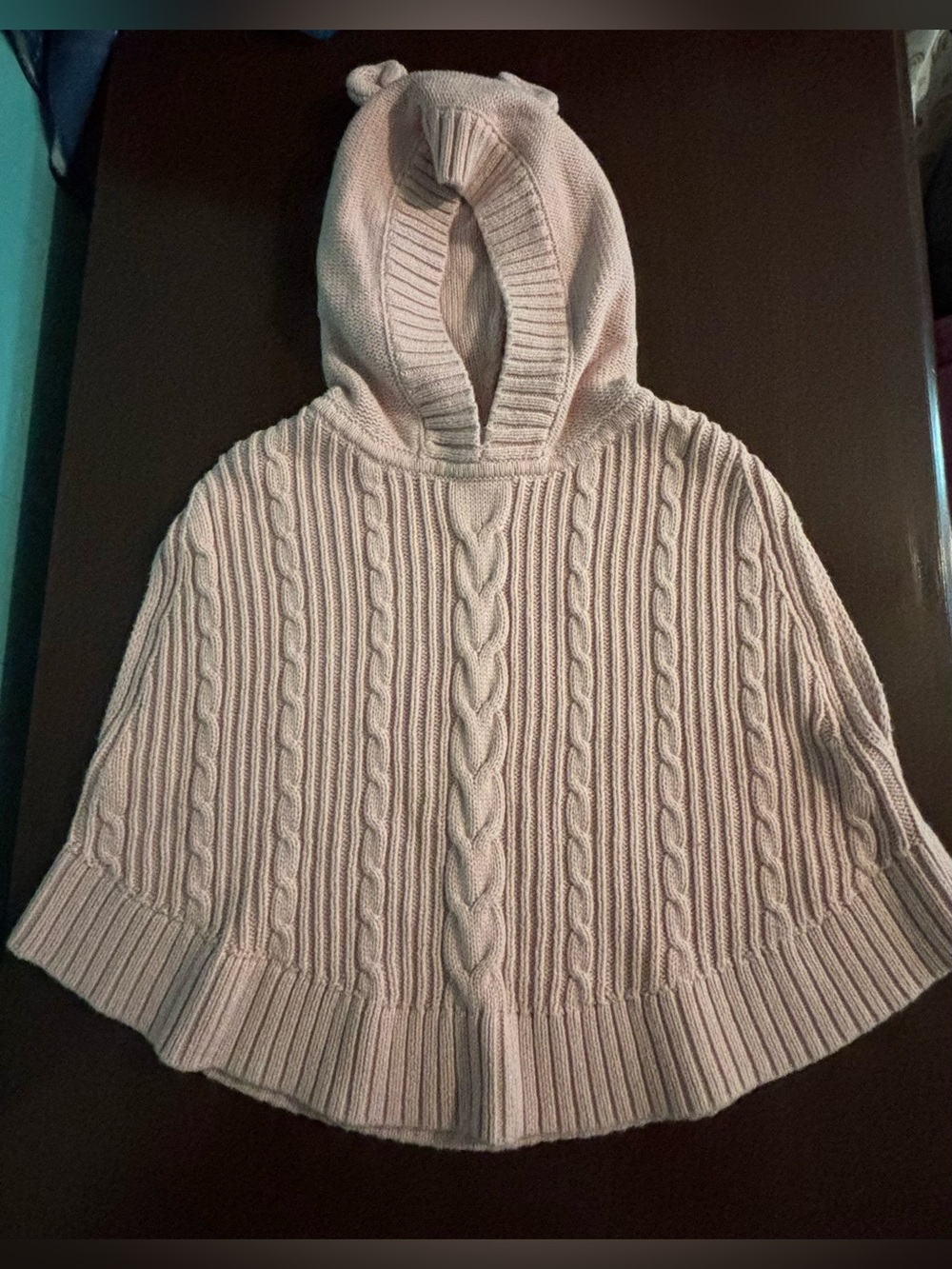 Baby Gap Toddler Girls Sz 4T Cable Knit Animal Ear Hooded Rose Pink Poncho